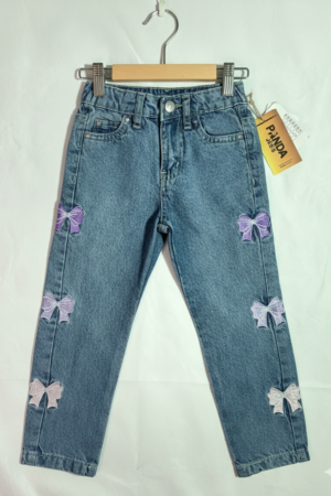Girls Stylish Bow Embroidery Denim