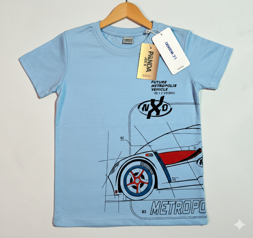 Branded Boys T-Shirt Light Blue 'Sports Car' printed - Image 2