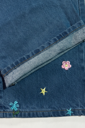 Girls Wide Legs Star Embroidery Denim