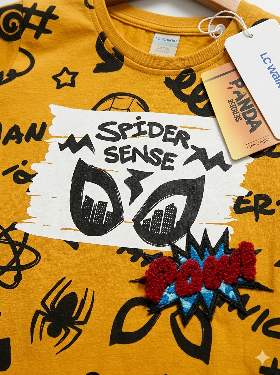 Branded Boys T-Shirt Mustard Yellow ''Spider Man'' 'Printed' - Image 3