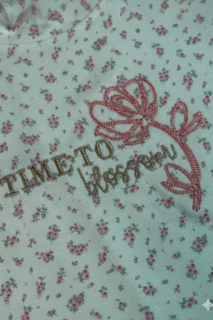 Branded Pink Flower Embroidery Grils T-Shirt