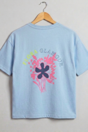 Branded Baggy Style T-Shirt "Pink Flower" Print
