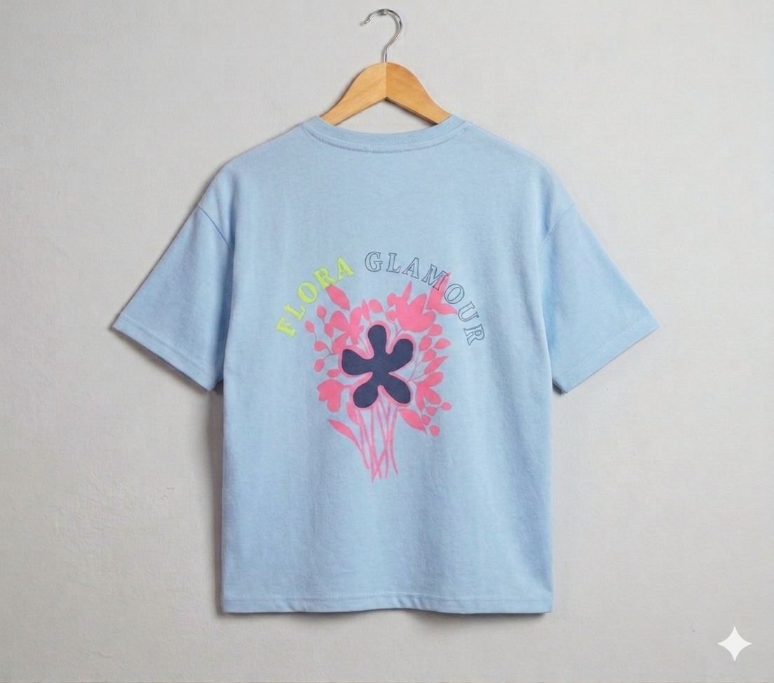 Branded Baggy Style T-Shirt "Pink Flower" Print - Image 5