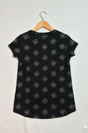 Branded Stylish Black T-Shirt "Glitter flower" Pattern