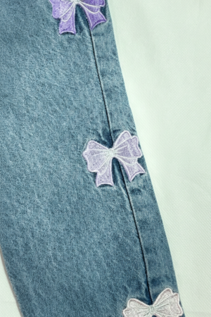 Girls Stylish Bow Embroidery Denim