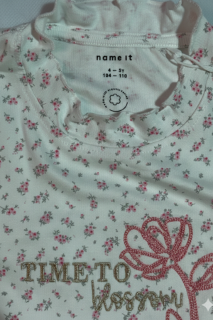 Branded Pink Flower Embroidery Grils T-Shirt