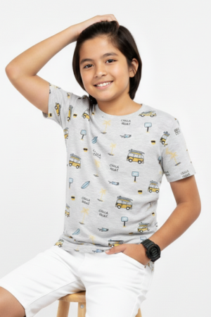 Branded Boys T-Shirt Light Grey ''Yellow Van'' 'Printed'