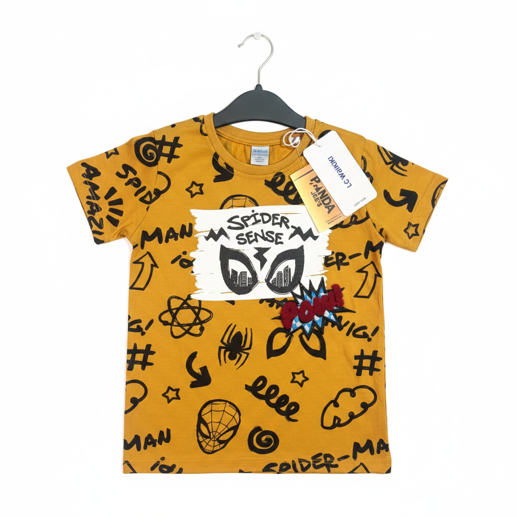 Branded Boys T-Shirt Mustard Yellow ''Spider Man'' 'Printed' - Image 2