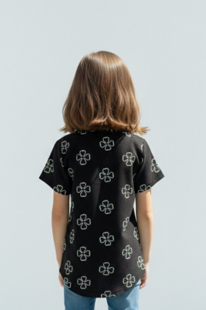 Branded Stylish Black T-Shirt "Glitter flower" Pattern