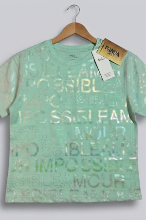 Branded Baggy Style T-Shirt "Mint Green Metallic Typography" Print