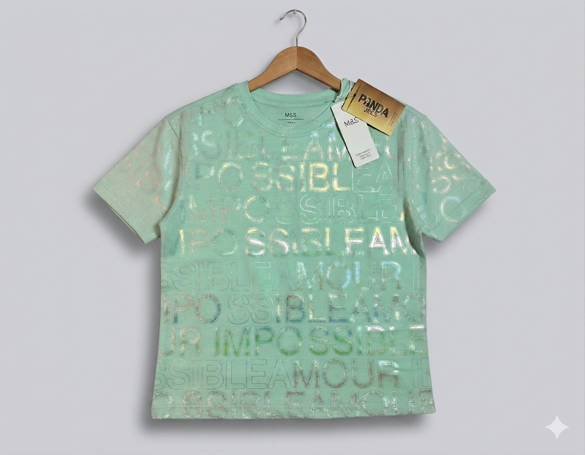Branded Baggy Style T-Shirt "Mint Green Metallic Typography" Print - Image 4