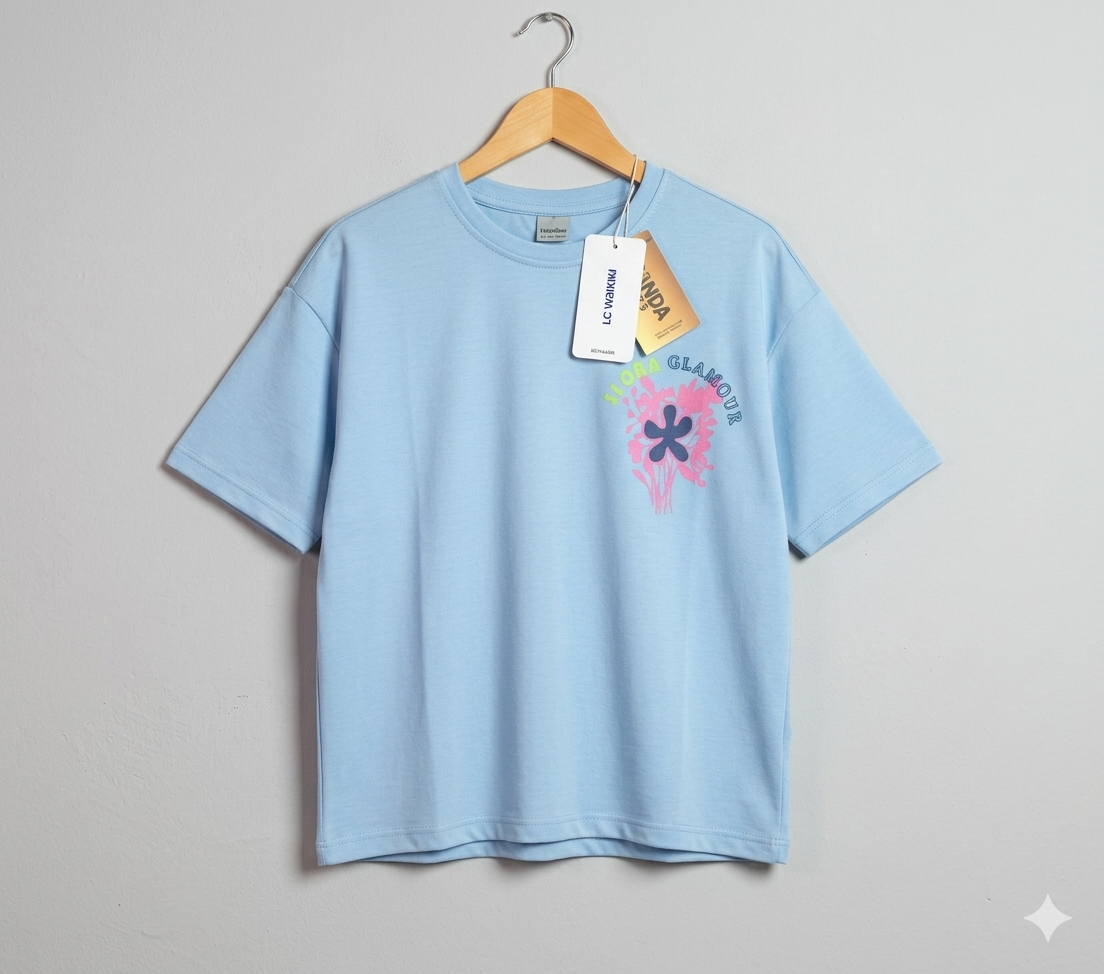 Branded Baggy Style T-Shirt "Pink Flower" Print - Image 2
