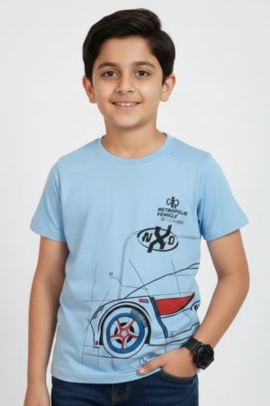 Branded Boys T-Shirt Light Blue 'Sports Car' printed