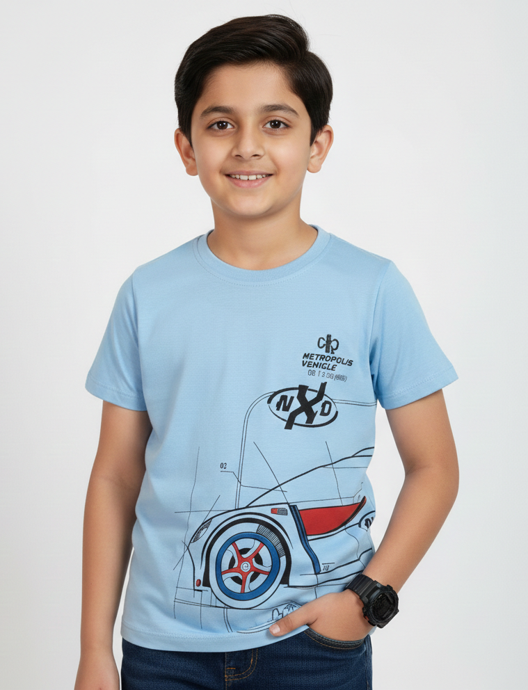 Branded Boys T-Shirt Light Blue 'Sports Car' printed