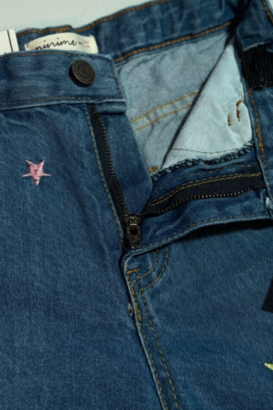 Girls Wide Legs Star Embroidery Denim