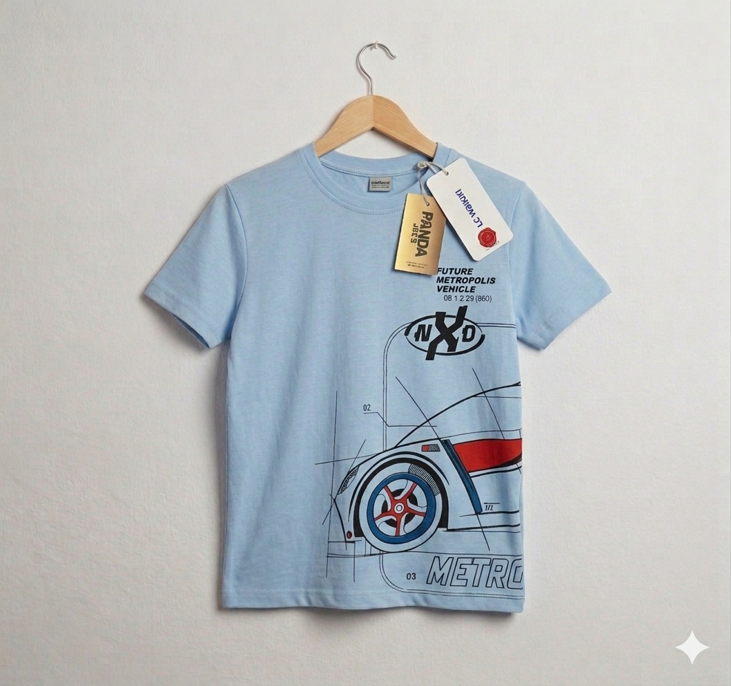Branded Boys T-Shirt Light Blue 'Sports Car' printed - Image 2