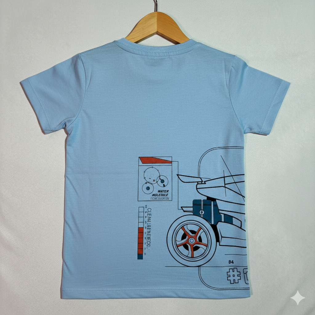 Branded Boys T-Shirt Light Blue 'Sports Car' printed - Image 4