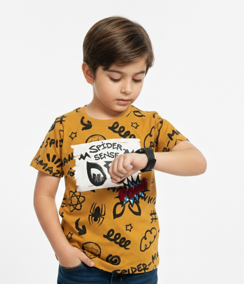 Branded Boys T-Shirt Mustard Yellow ''Spider Man'' 'Printed'