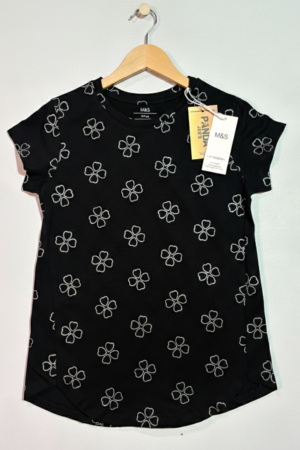 Branded Stylish Black T-Shirt "Glitter flower" Pattern