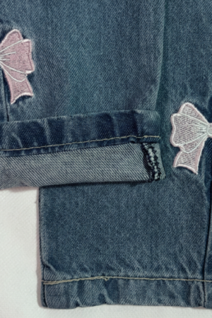Girls Stylish Bow Embroidery Denim