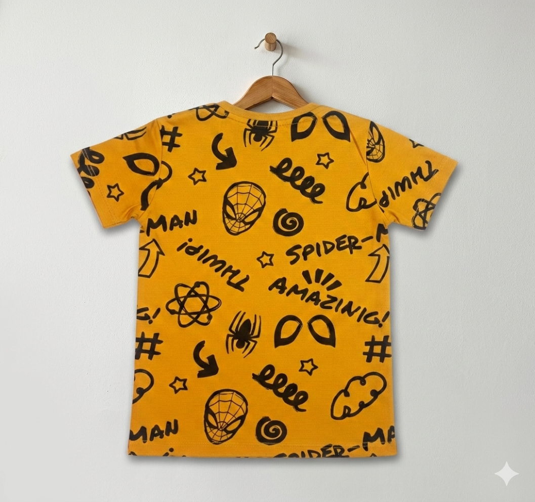 Branded Boys T-Shirt Mustard Yellow ''Spider Man'' 'Printed' - Image 4