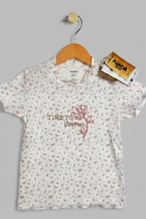 Branded Pink Flower Embroidery Grils T-Shirt