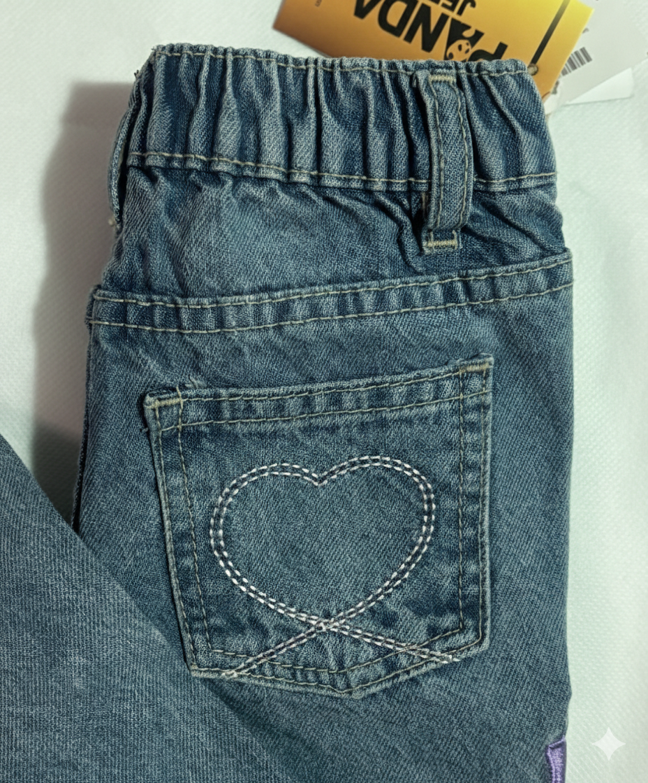 Girls Stylish Bow Embroidery Denim - Image 6