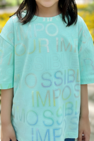 Branded Baggy Style T-Shirt "Mint Green Metallic Typography" Print