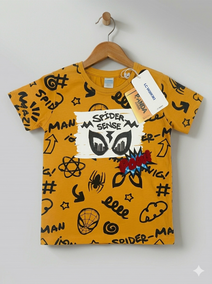 Branded Boys T-Shirt Mustard Yellow ''Spider Man'' 'Printed' - Image 2